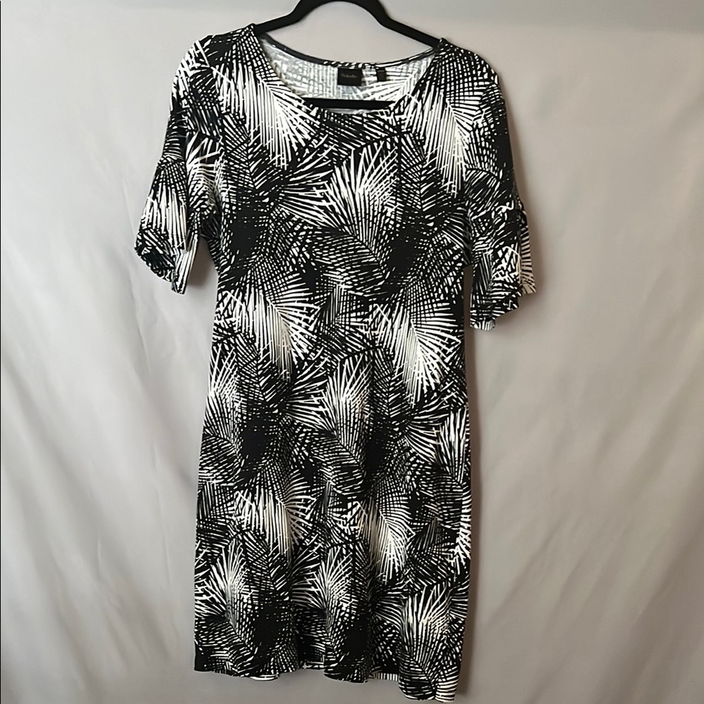 Rafaella black white palm print short sleeve dress | size MP